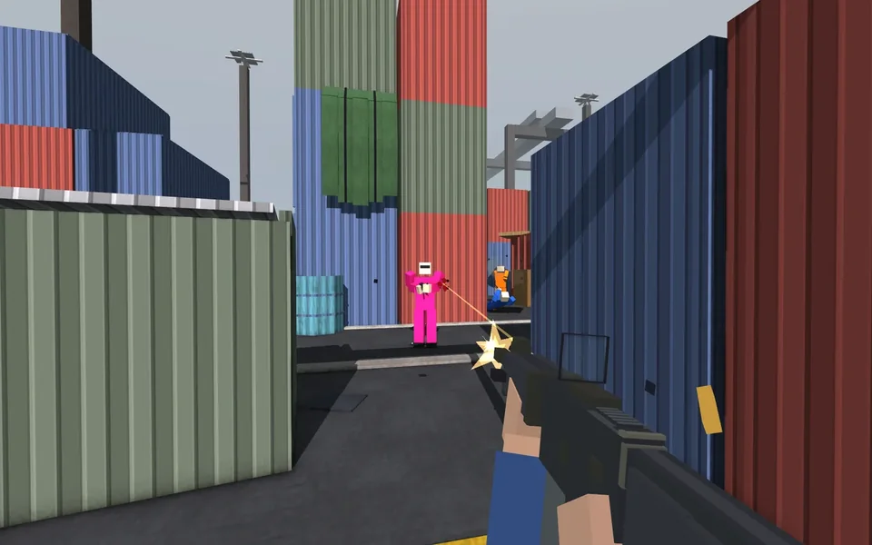 A bot firing down a Shipment container lane