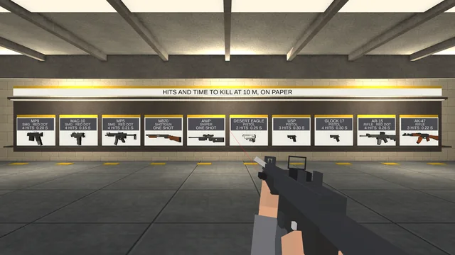 The armoury's weapon wall, ten guns on display panels